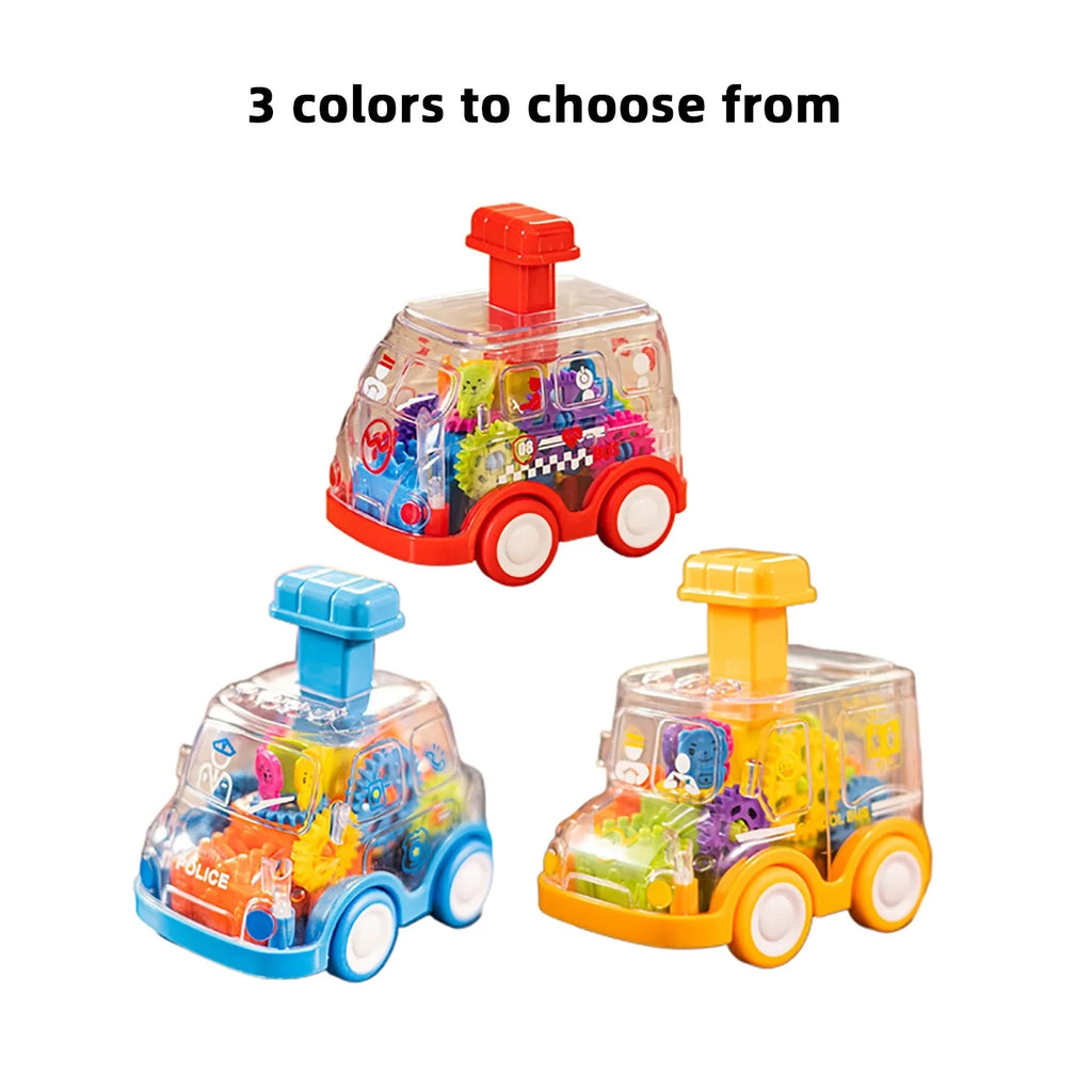Baby Toy Cartoon Press Gear Car Toy Lnertia Pull-back Transparent Car Inertia Rebound Car Birthday Gifts for Kids Boys and Girls