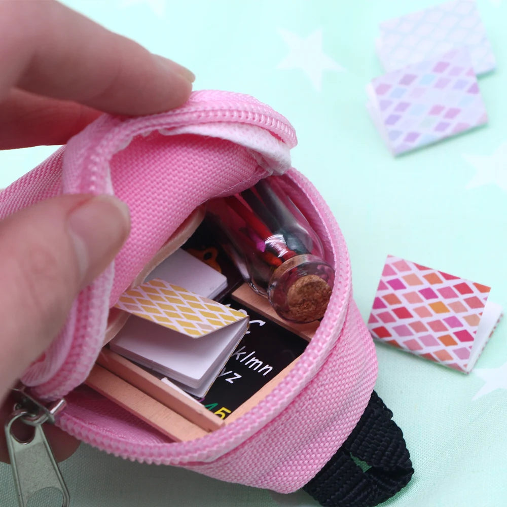 Mini Doll School Supplies Dollhouse Simulation Cutting Mat Ruler Schoolbag Books Pencil Pen Blackboard Holder Learning Props