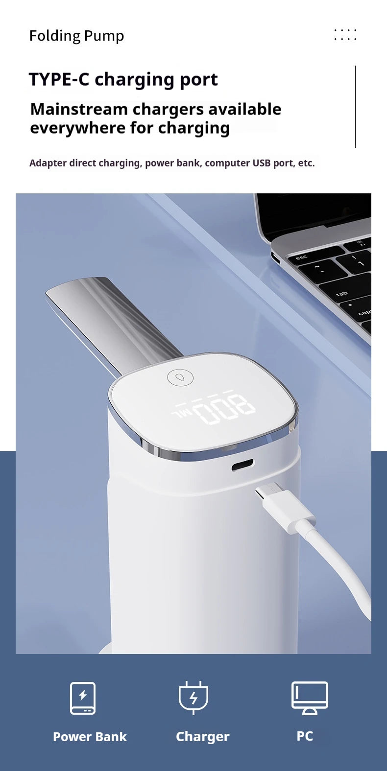 Intelligent Display Dual-use Foldable Automatic Water Pump Intelligent Quantitative Electric Water Dispenser for Bottled Water