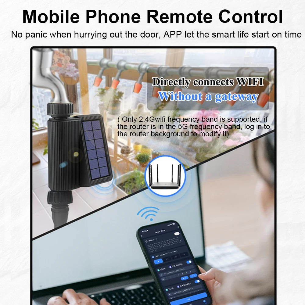 Smart Tuya Wifi Watering Timer Solar Energy Sprinkler Drip Irrigation System Built-in Water Flow Recorder Water Controller