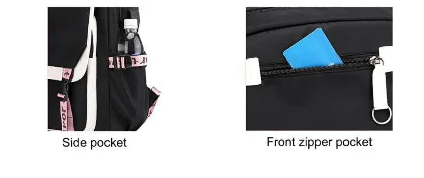 School Backpacks for Young Boys Girls Bagpack College Students Kawaii School Bag Harajuku Fashion Travel Rucksack Black Pink Bag