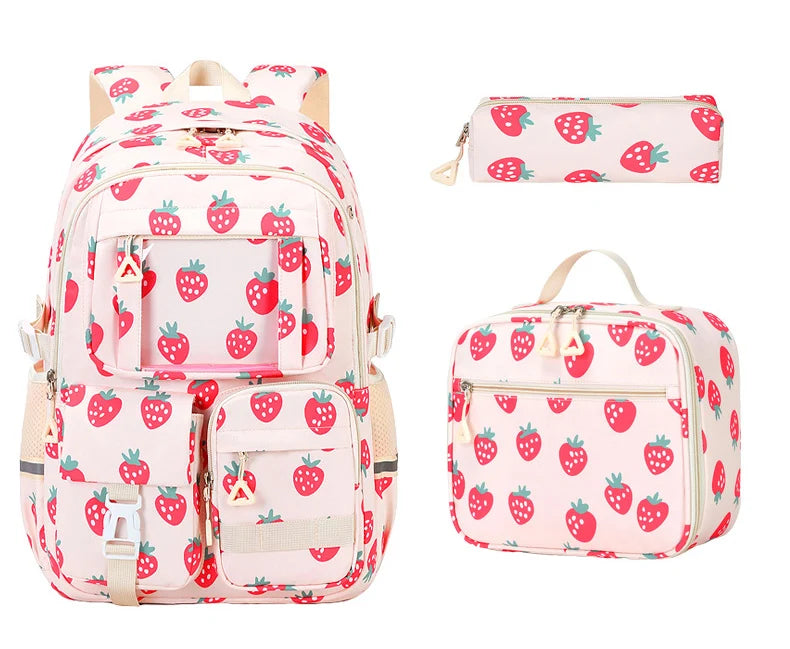 Backpack for School 3Pcs School Bag with Lunch Box and Pencil Bag Travel Backpack Bookbag for  Middle School Teens Girls