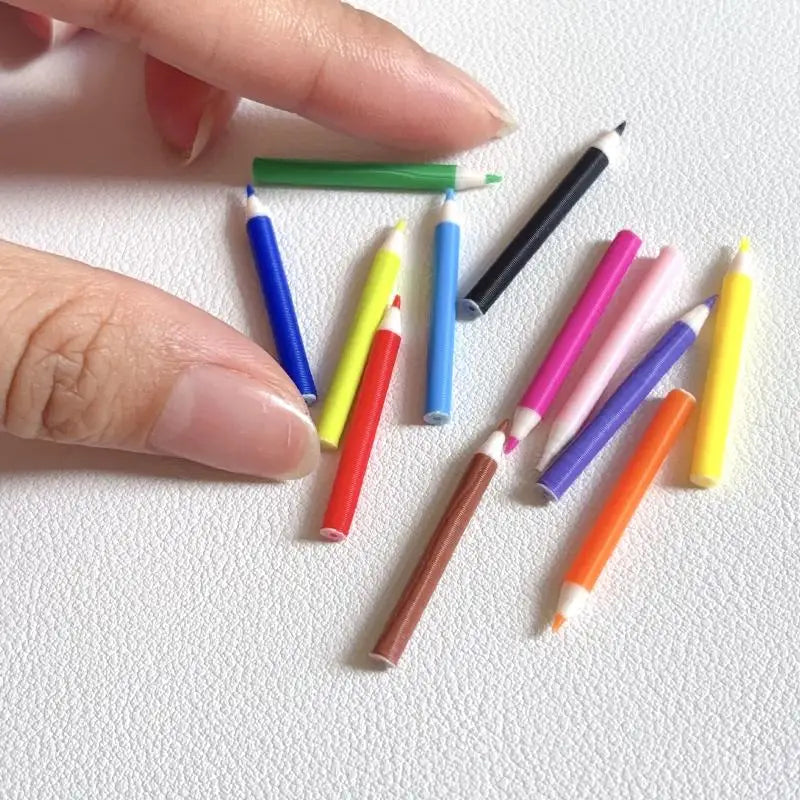 10/12Pcs Miniature School Supplies Toy Set for Kids Includes Colored Pens Mini Pencils Dollhouse School Accessory Props