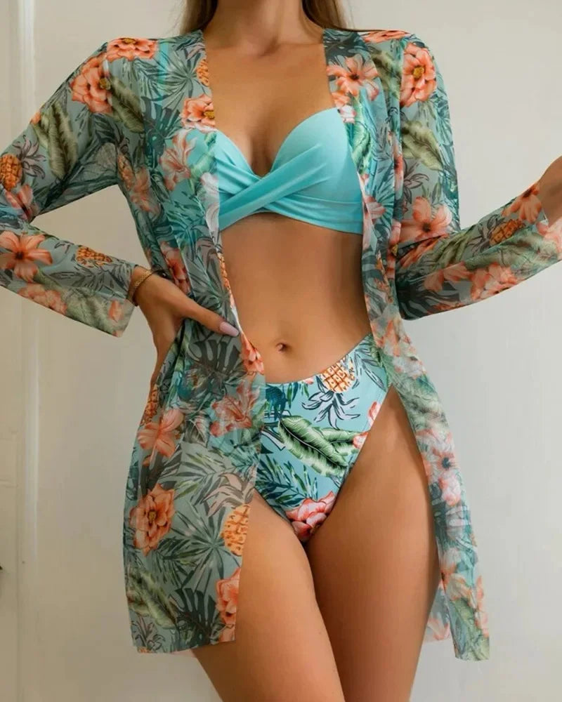 Sexy Multi-Color Bikini Three-Piece Set Hot Sale Of The Season New Women's Swimsuit Retail Separate Pieces Available for Bulk Or