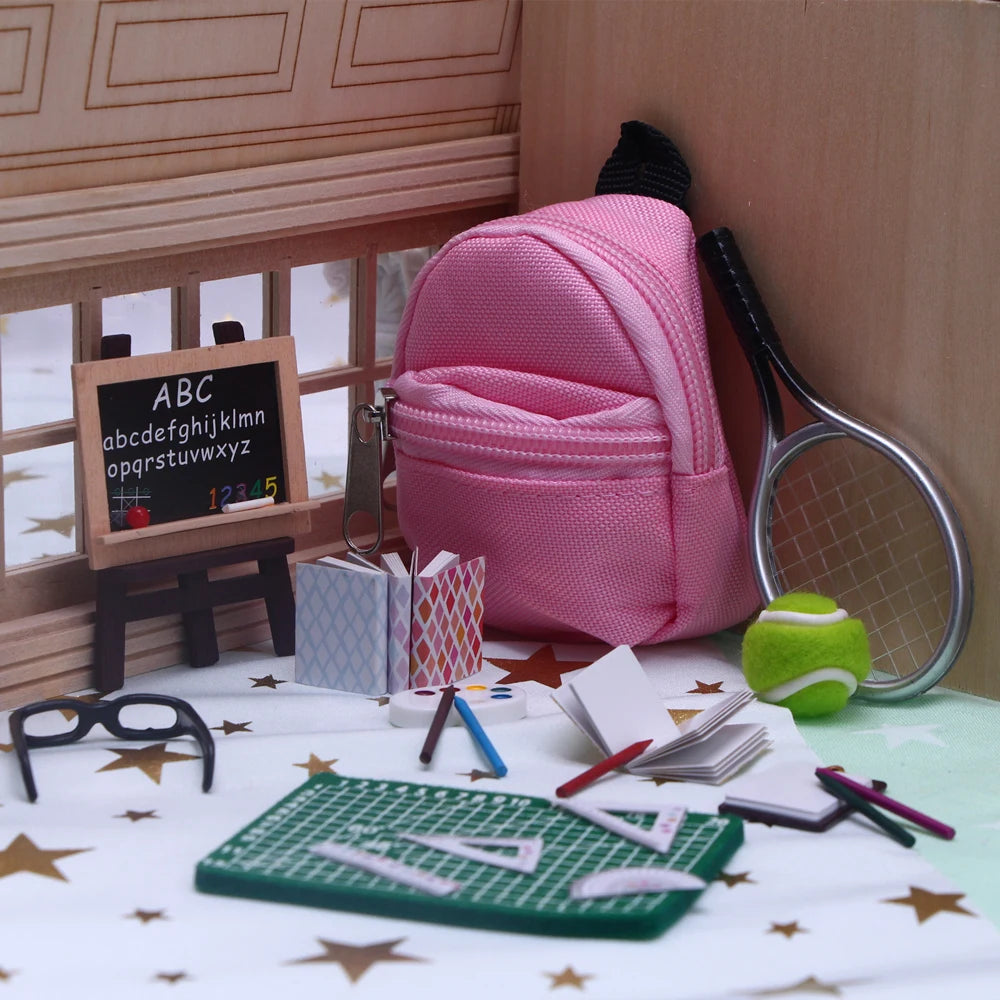 Mini Doll School Supplies Dollhouse Simulation Cutting Mat Ruler Schoolbag Books Pencil Pen Blackboard Holder Learning Props