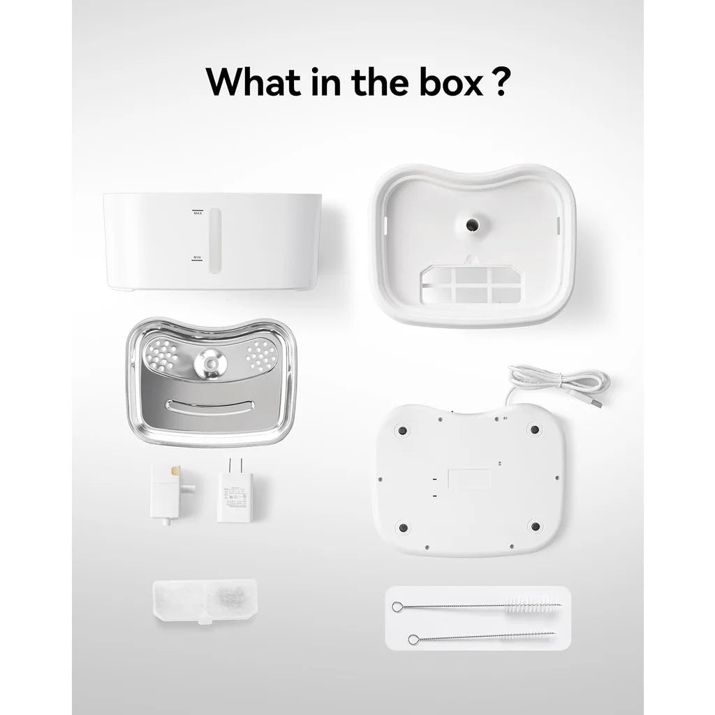 Cat Water Fountain with APP Wireless Connected 84oz/2.5L Automatic Pet Water Fountain with Stainless Steel Tray Weight Sensor