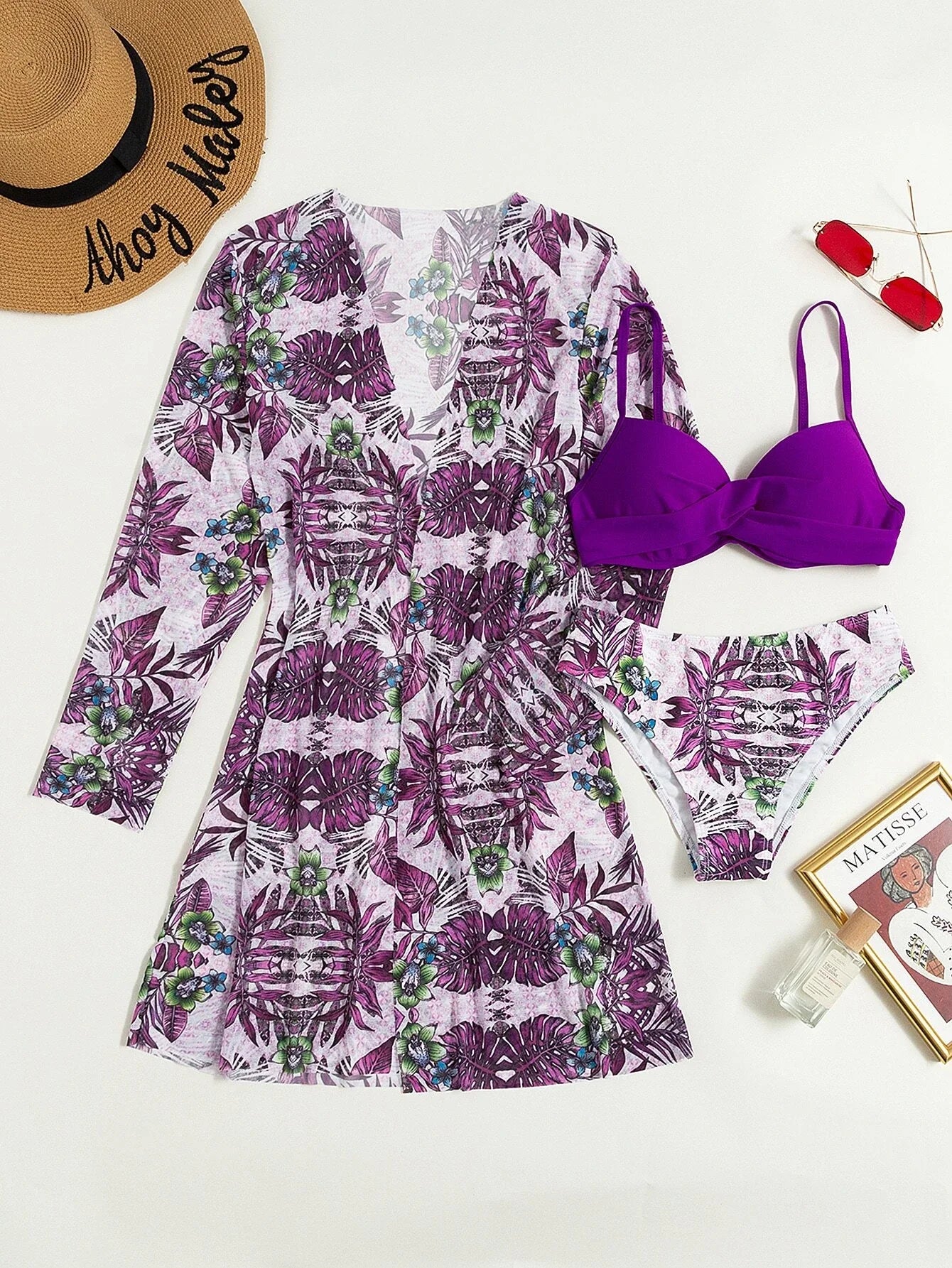 3 Pieces Push Up Bikinis 2025 Women With Kimono Beach Printed Swimsuit Sexy Swimwear Female Bathers Bathing Swimming Swim Suit