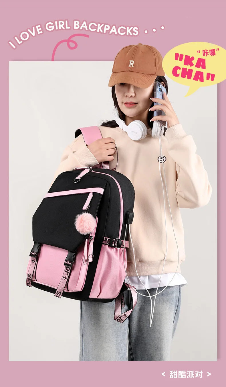 Fashion Girls' School Backpack Korean Styles Middle School Student Bags Black Casual Shoulder Bags for Teenager Boys Рюкзак