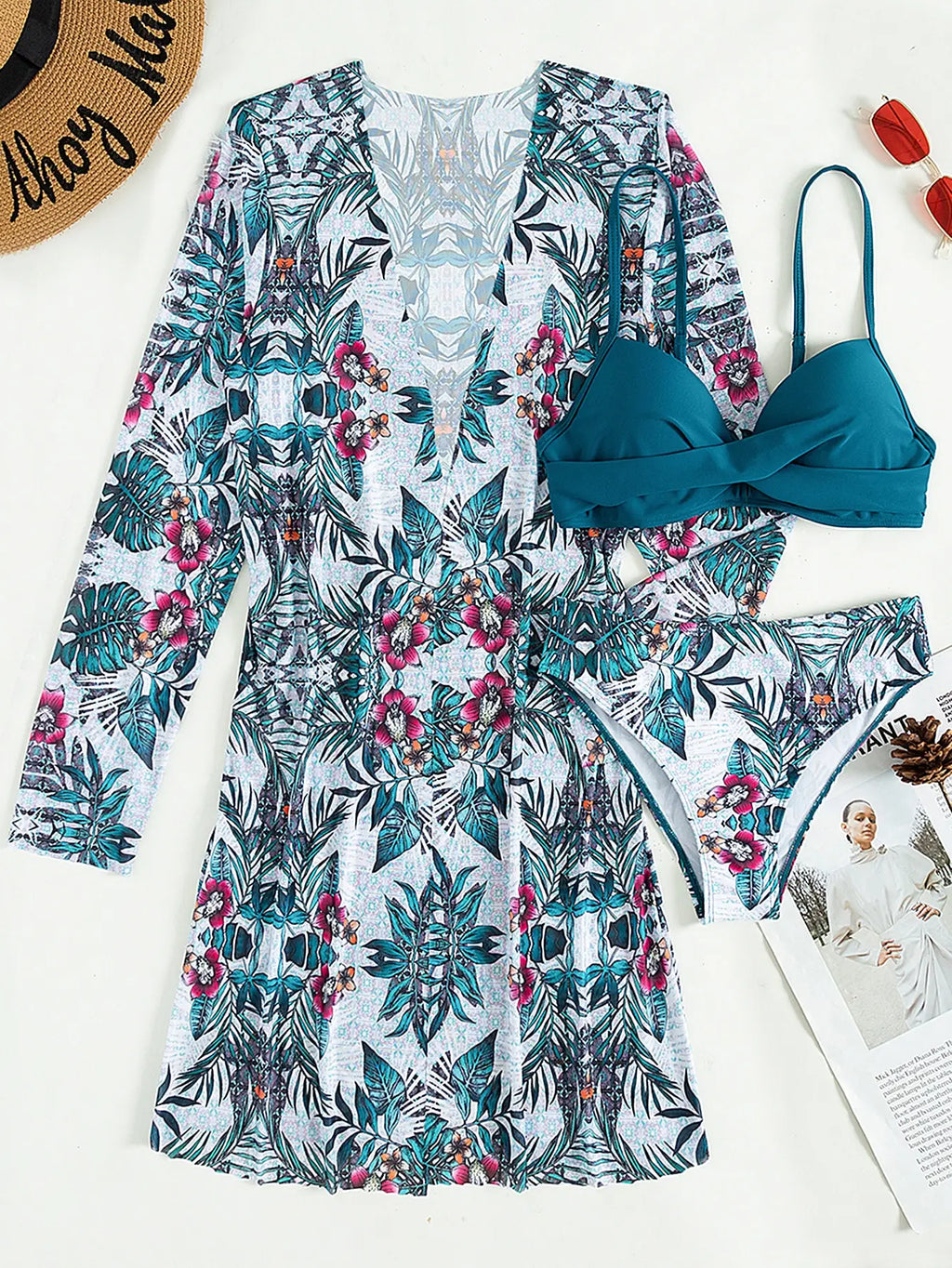 Cikini-Three-Piece Bikini Set for Women, Split Swimsuit, Swimwear, Summer Outfit, New, 2022