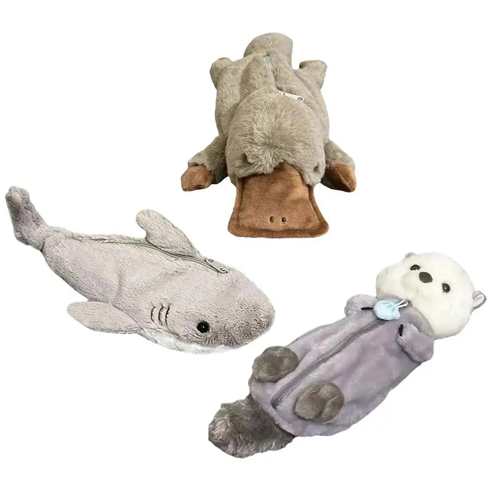 Cute Plush Shark Pencil Case Student Stationery School Supplies Kawaii Doll Back To School Storage Bag Pen Bag Stationery