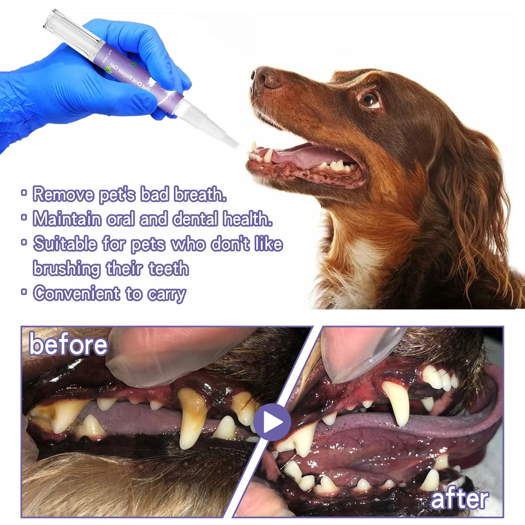 Pet Dental Care Gel for Dog Cat Teeth Cleaning Tartar Control Fresh Breath Oral Care Solution with Soda Easy Use Pen Applicator