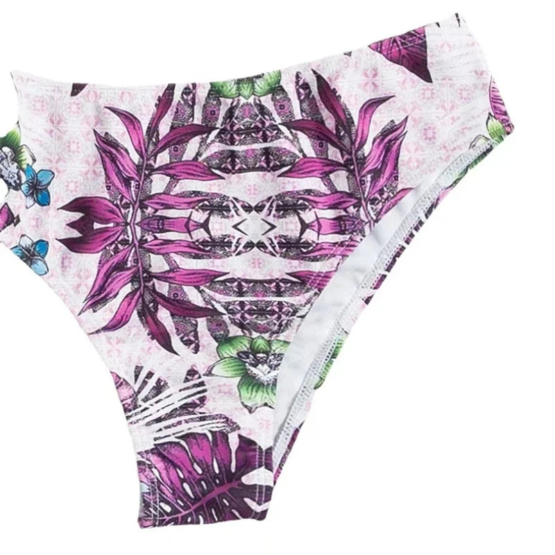 2025 Women's 3 Pieces Swimsuit Floral Print Bikini Set+Long Sleeve Cover-Up Swimwear Sexy Low Waist Push Up Tankinis Beachwear