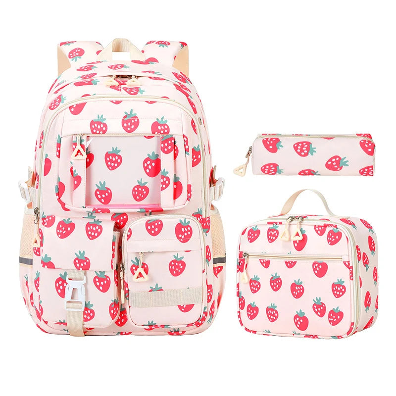 Backpack for School 3Pcs School Bag with Lunch Box and Pencil Bag Travel Backpack Bookbag for  Middle School Teens Girls