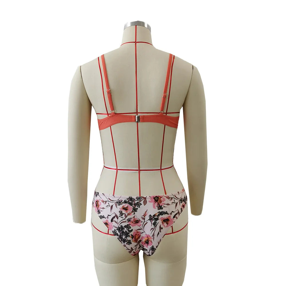 2025 Three Pieces Bikini Set Cover Up Swimwear Women Swimsuit Print Long Sleeve Push Up Bathing Suit Beachwear Swimming Biquini