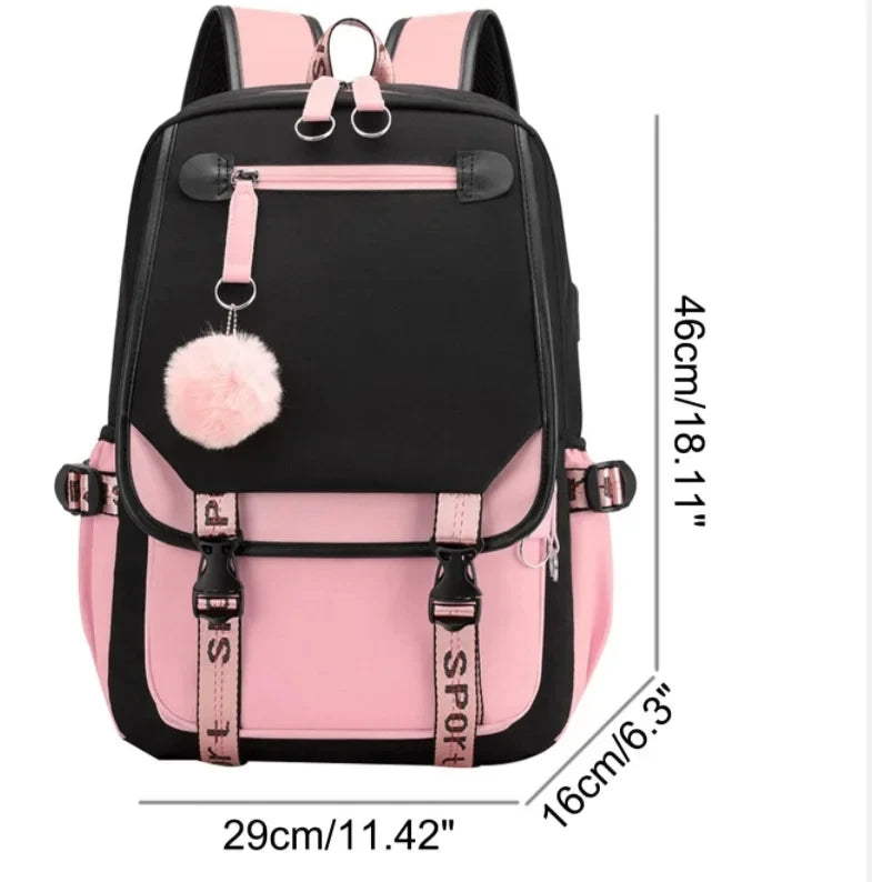 School Backpacks for Young Boys Girls Bagpack College Students Kawaii School Bag Harajuku Fashion Travel Rucksack Black Pink Bag