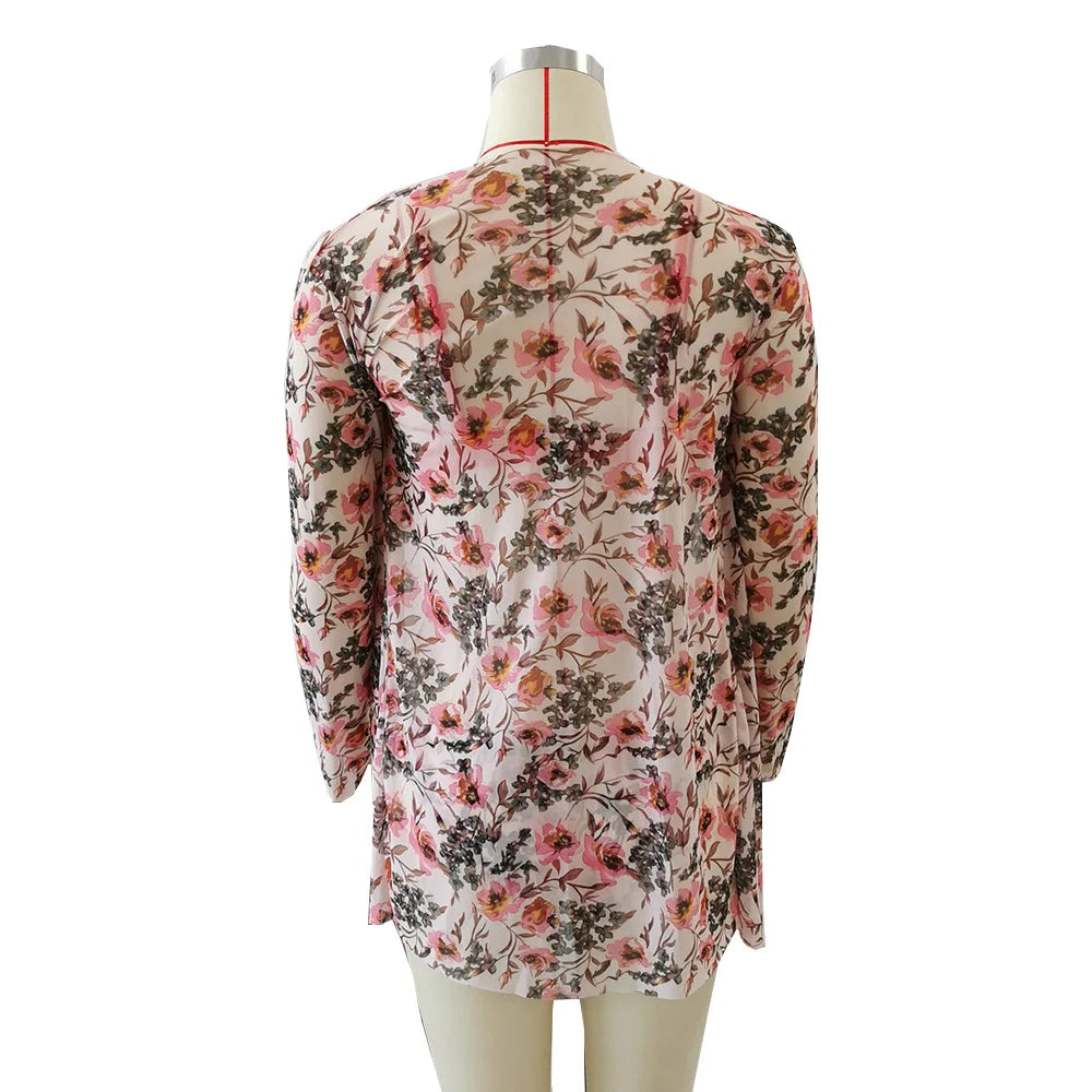 2025 Three Pieces Bikini Set Cover Up Swimwear Women Swimsuit Print Long Sleeve Push Up Bathing Suit Beachwear Swimming Biquini