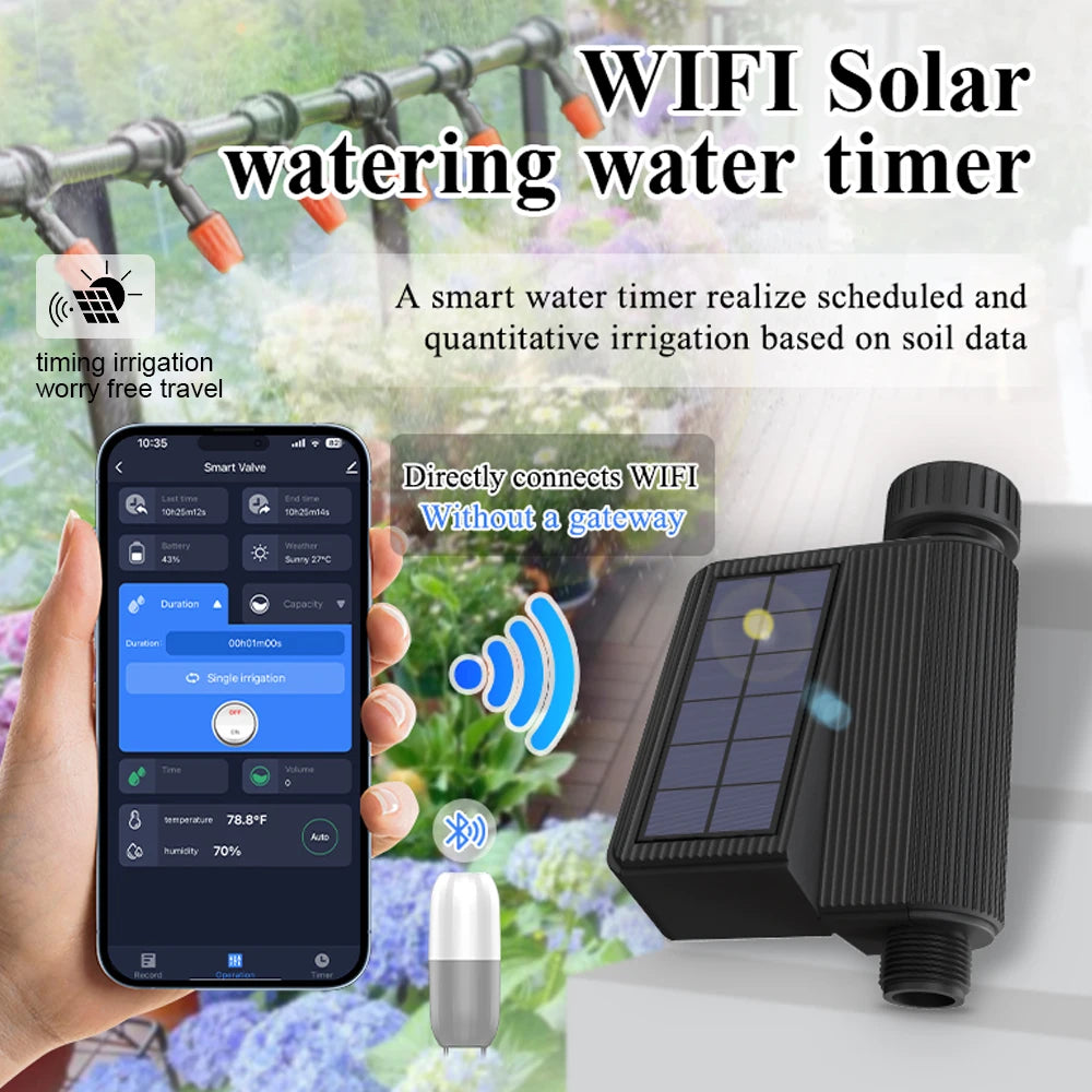 Smart Tuya Wifi Watering Timer Solar Energy Sprinkler Drip Irrigation System Built-in Water Flow Recorder Water Controller