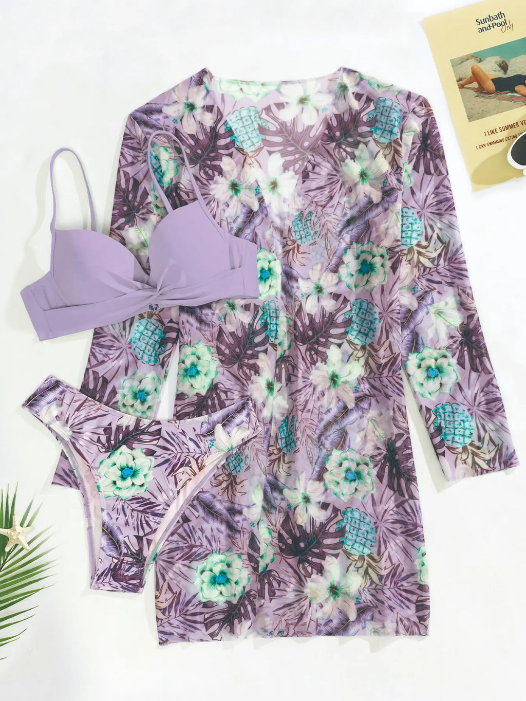 Cikini-Three-Piece Bikini Set for Women, Split Swimsuit, Swimwear, Summer Outfit, New, 2022