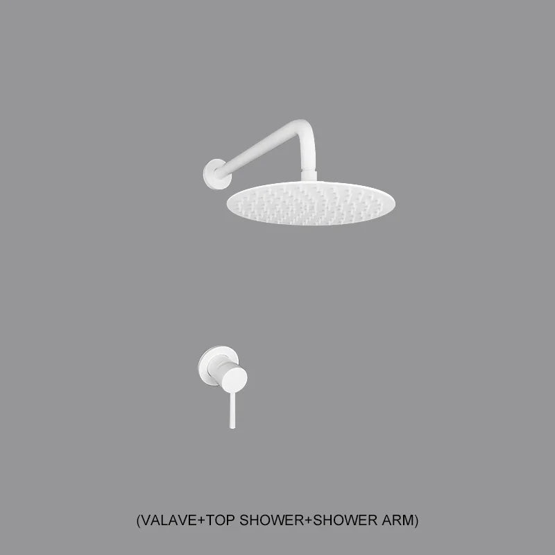 Brass Concealed Bathroom Shower Chuveiro Banheiro Wall Hanging Top Round Shower Head Curtain Set Hot Cold Water Mixing Faucet