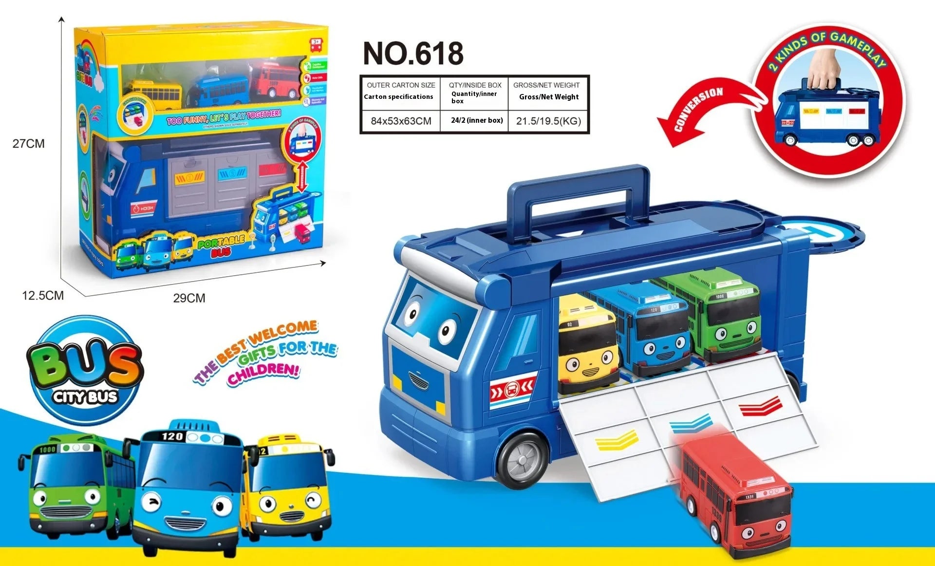 Korean Tayo The Little Bus Slingshot & Pull-Back Car Diy Track Toy Set Tayo Cartoon Car Toy Collection Car Model Christmas Gifts