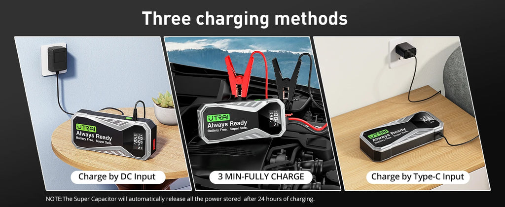 UTRAI Super Capacitor Car Jump Starter Super Safe Battery Less Quick Charge 1000A Portable For Emergency Booster Starting Device