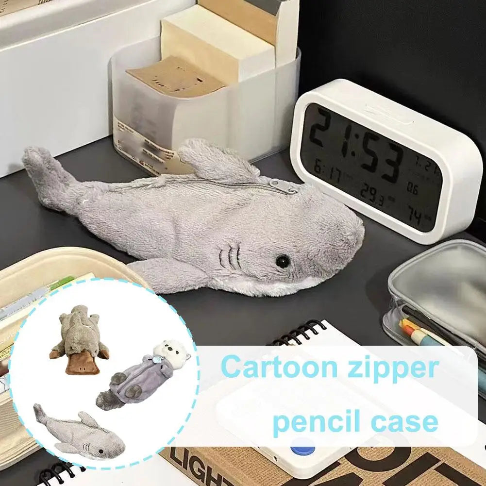 Cute Plush Shark Pencil Case Student Stationery School Supplies Kawaii Doll Back To School Storage Bag Pen Bag Stationery