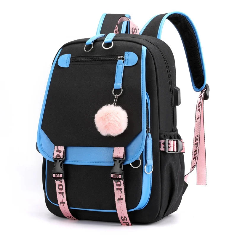 School Backpacks for Young Boys Girls Bagpack College Students Kawaii School Bag Harajuku Fashion Travel Rucksack Black Pink Bag