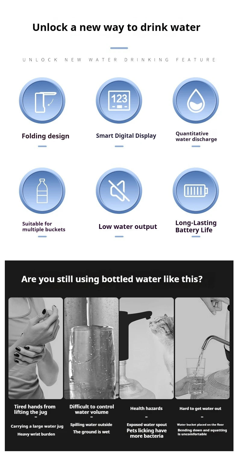 Intelligent Display Dual-use Foldable Automatic Water Pump Intelligent Quantitative Electric Water Dispenser for Bottled Water