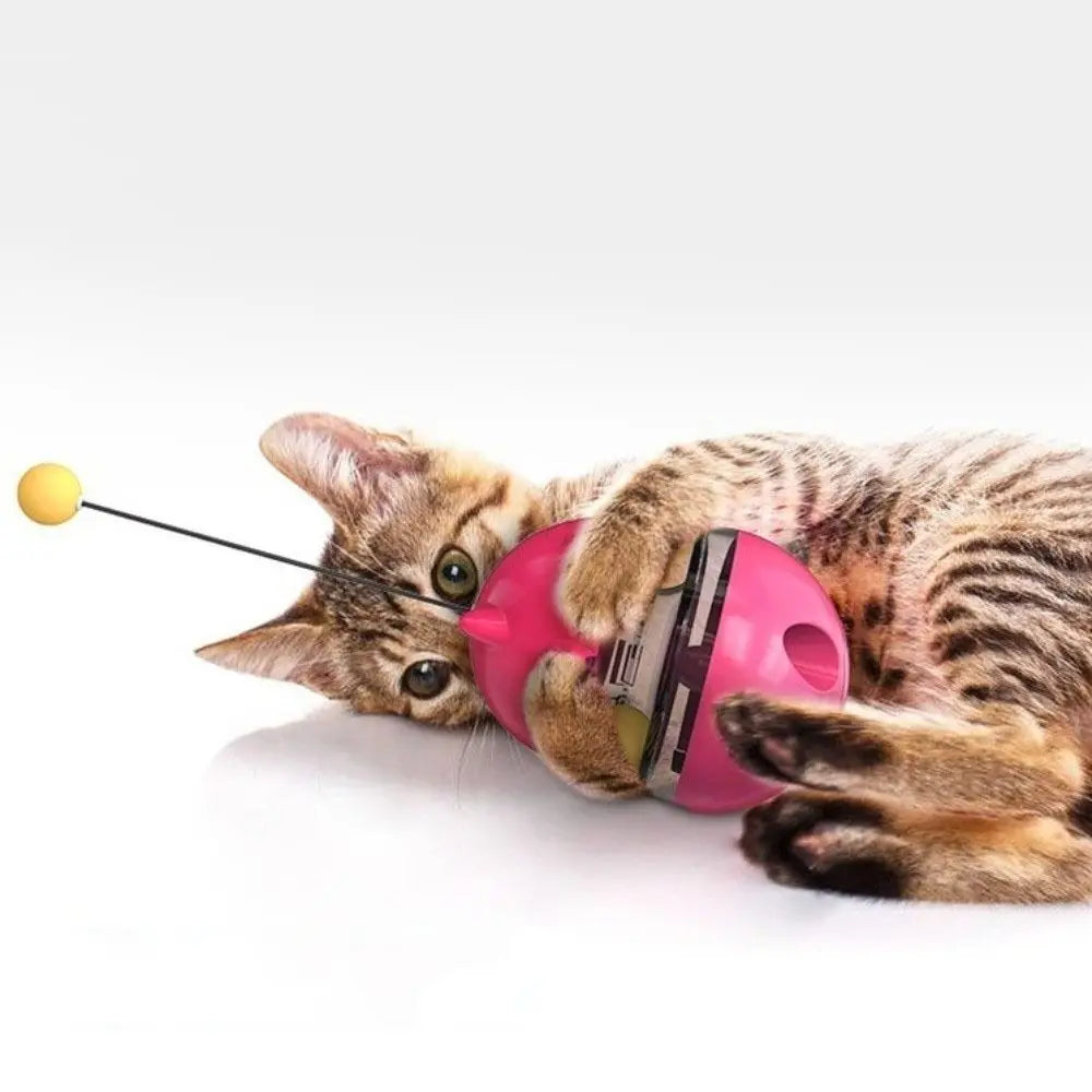 Interactive Cat Turntable Toys Treat Dispenser Self Play Leaking Food Ball Fun Training Tilting Tease Cat Teasing Stick