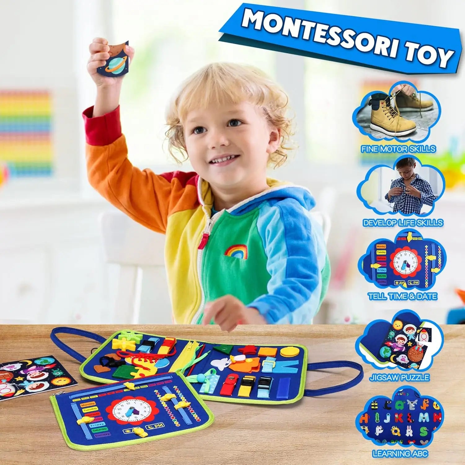 Busy Board Montessori Toys for Toddlers Sensory Toy Preschool Learning Educational Travel Activities For Boys Fine Motor Skills