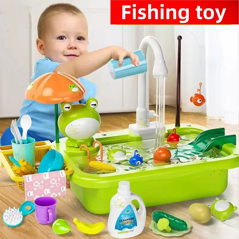 New Play Sink With Kitchen Sink Tap Water  Electric Faucet Play Kitchen Toy Swimming Pool Floating Fishing Toys Water Play Gift