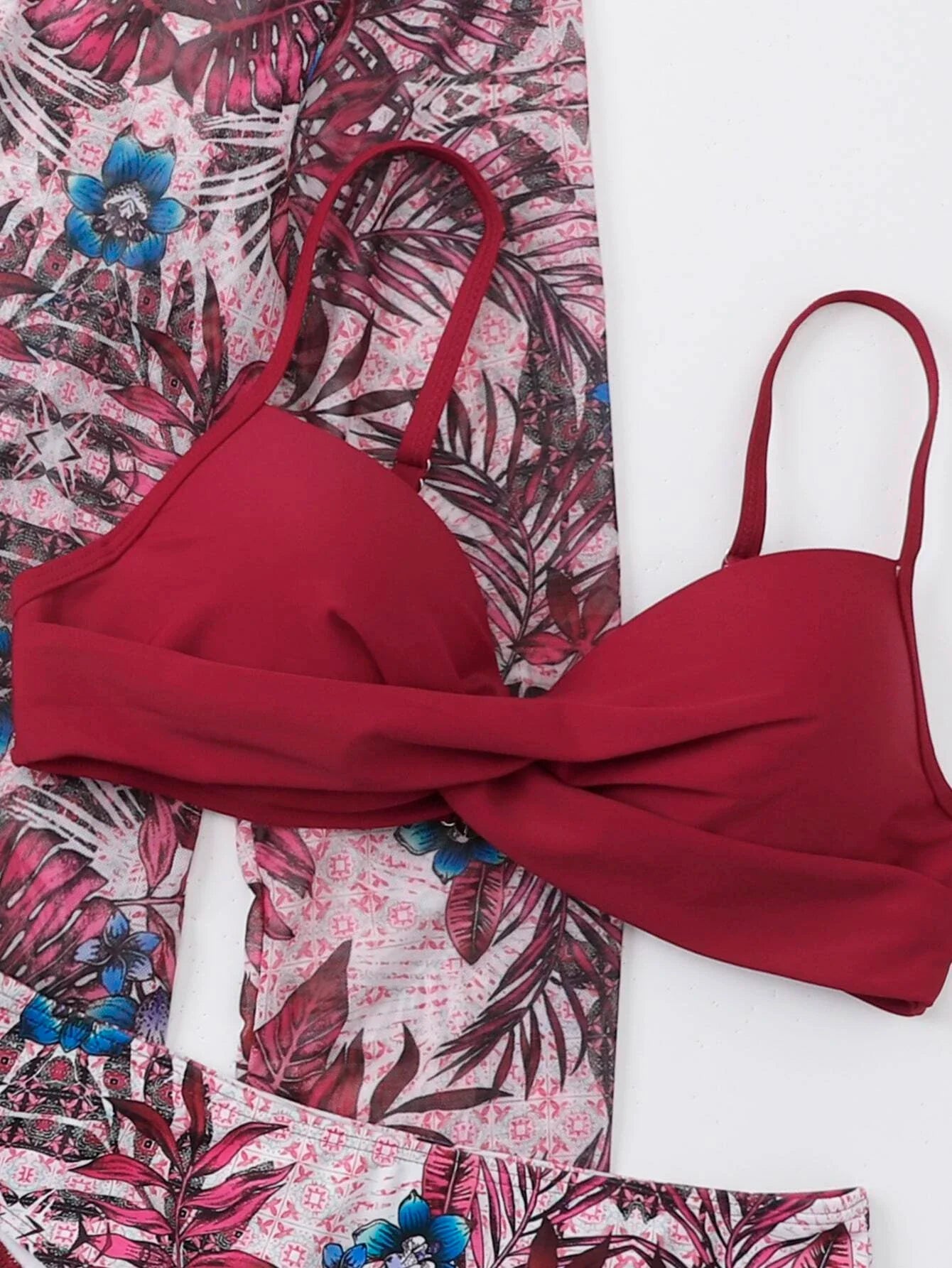 3 Pieces Push Up Bikinis 2025 Women With Kimono Beach Printed Swimsuit Sexy Swimwear Female Bathers Bathing Swimming Swim Suit