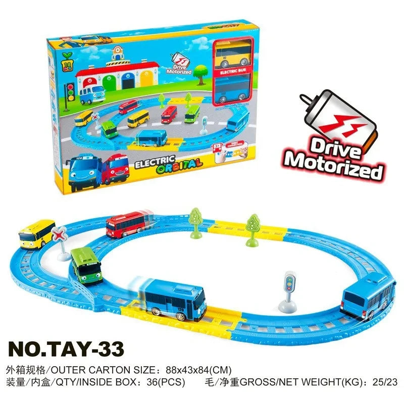 Korean Tayo The Little Bus Slingshot & Pull-Back Car Diy Track Toy Set Tayo Cartoon Car Toy Collection Car Model Christmas Gifts