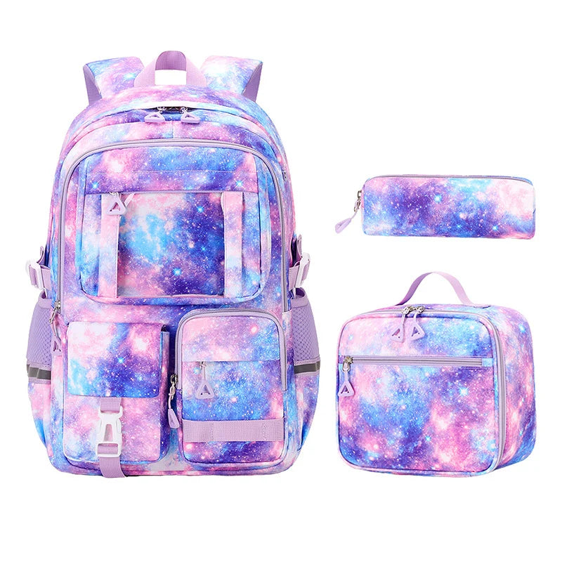 Backpack for School 3Pcs School Bag with Lunch Box and Pencil Bag Travel Backpack Bookbag for  Middle School Teens Girls