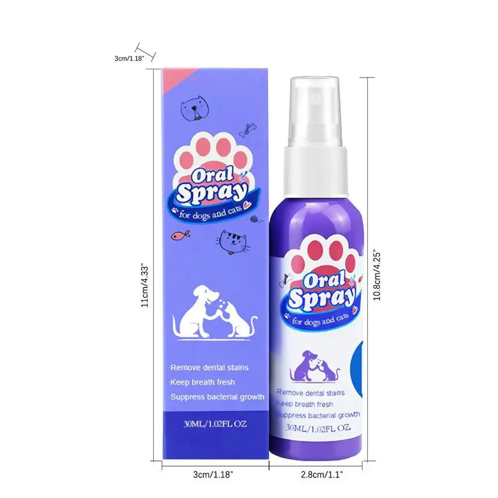 Pet Dental Spray for Dogs and Cats Freshen Breath Remove Plaque Tartar Oral Care Water Additive Easy Use No Brush Needed 30ml