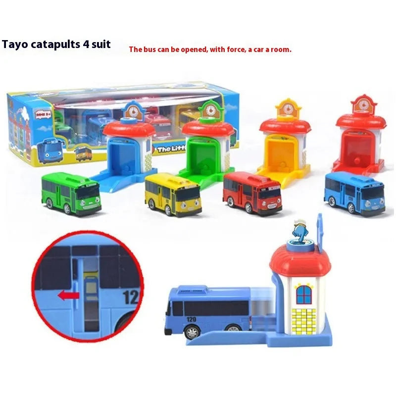 Korean Tayo The Little Bus Slingshot & Pull-Back Car Diy Track Toy Set Tayo Cartoon Car Toy Collection Car Model Christmas Gifts