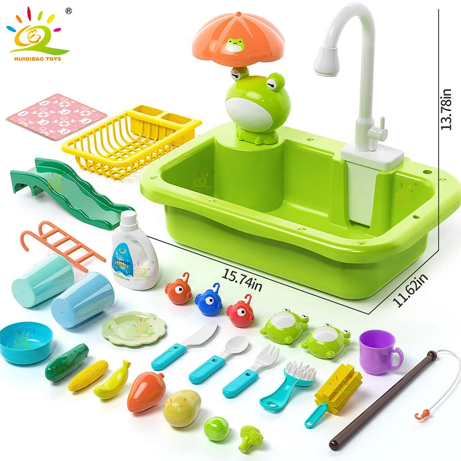 New Play Sink With Kitchen Sink Tap Water  Electric Faucet Play Kitchen Toy Swimming Pool Floating Fishing Toys Water Play Gift