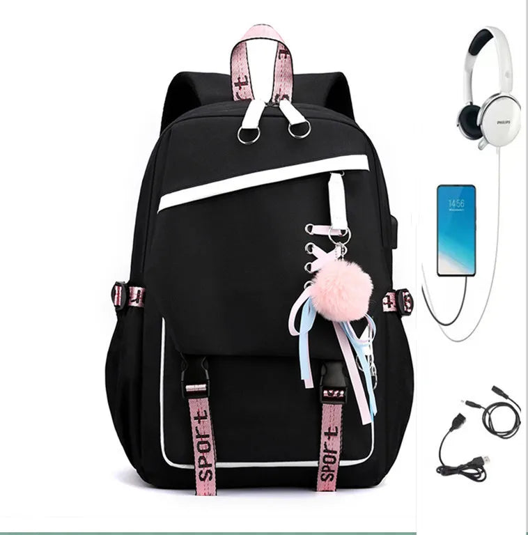 Fashion Girls' School Backpack Korean Styles Middle School Student Bags Black Casual Shoulder Bags for Teenager Boys Рюкзак