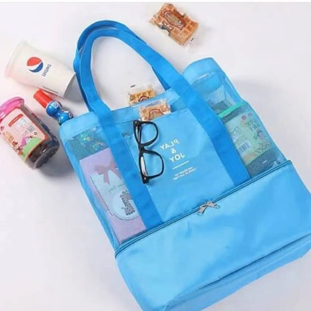 Bolsa praia rede com compartimento térmica ombro promoção (play joy)
