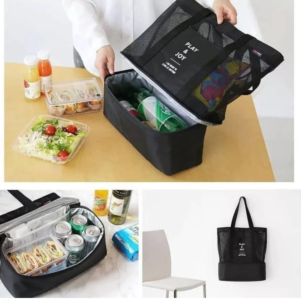 Bolsa praia rede com compartimento térmica ombro promoção (play joy)