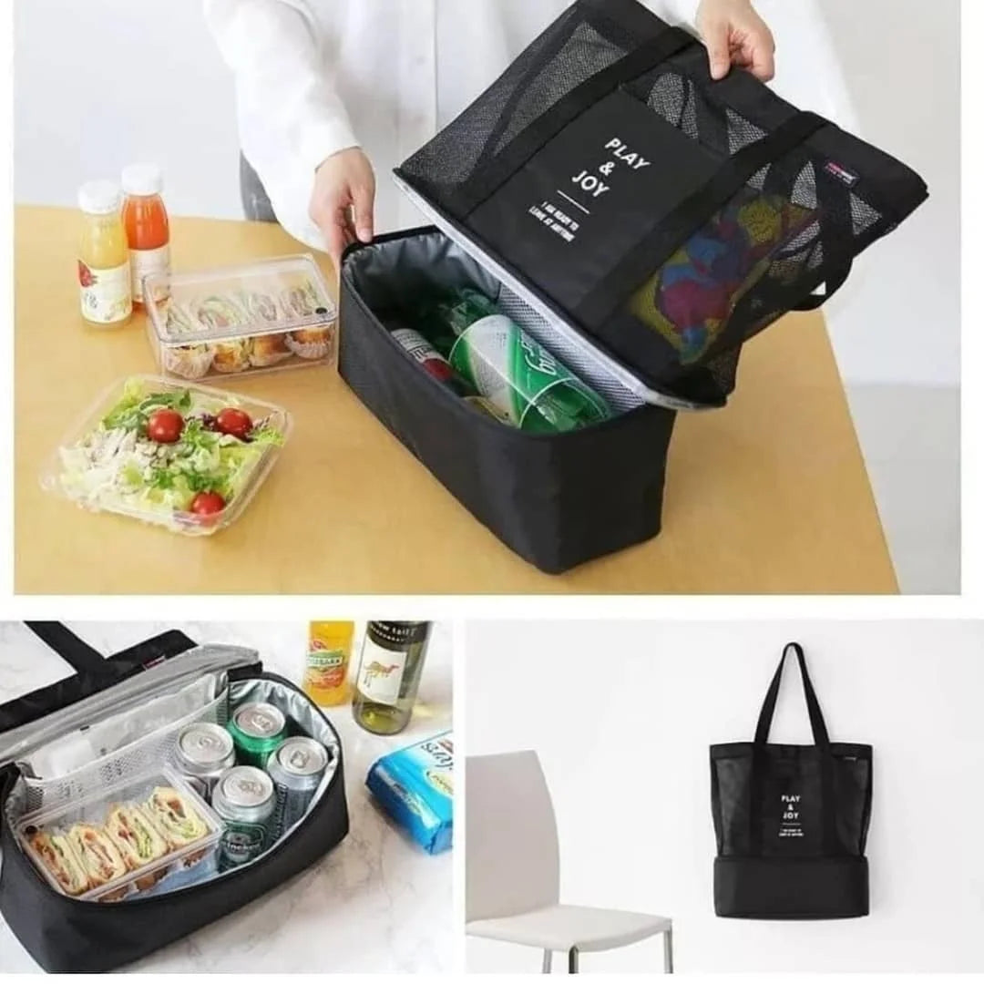 Bolsa praia rede com compartimento térmica ombro promoção (play joy)