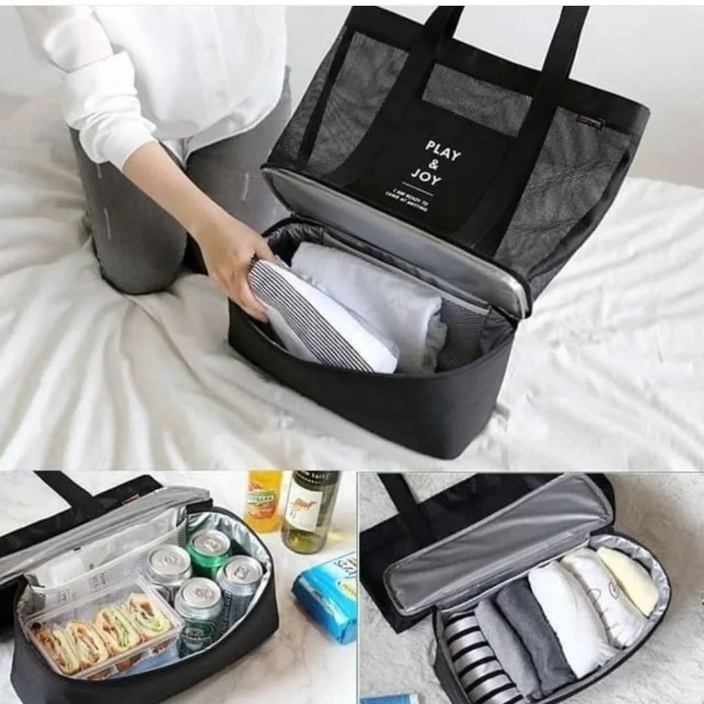 Bolsa praia rede com compartimento térmica ombro promoção (play joy)