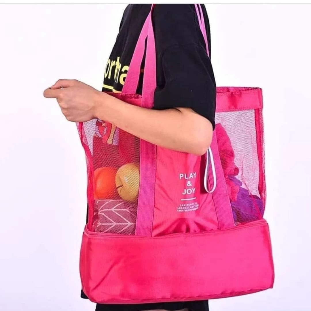 Bolsa praia rede com compartimento térmica ombro promoção (play joy)