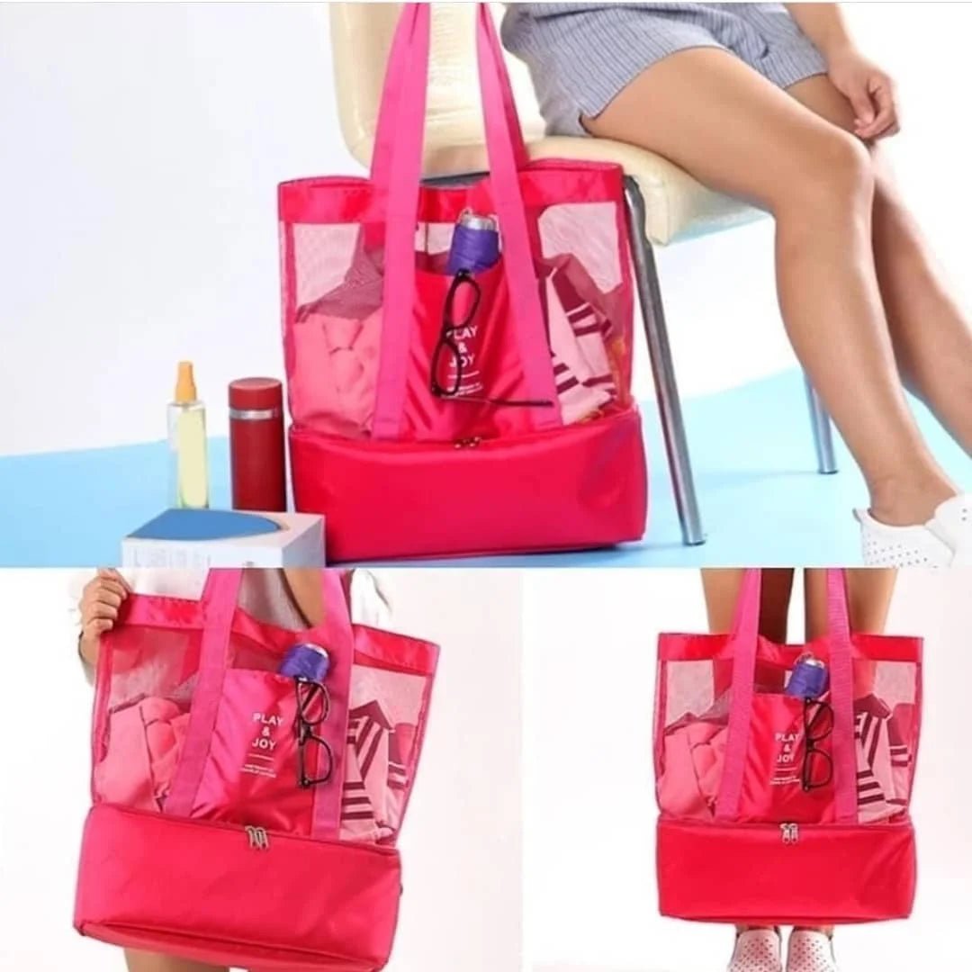 Bolsa praia rede com compartimento térmica ombro promoção (play joy)