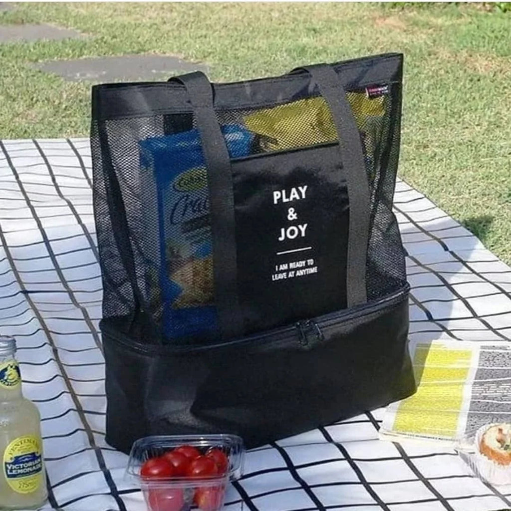 Bolsa praia rede com compartimento térmica ombro promoção (play joy)