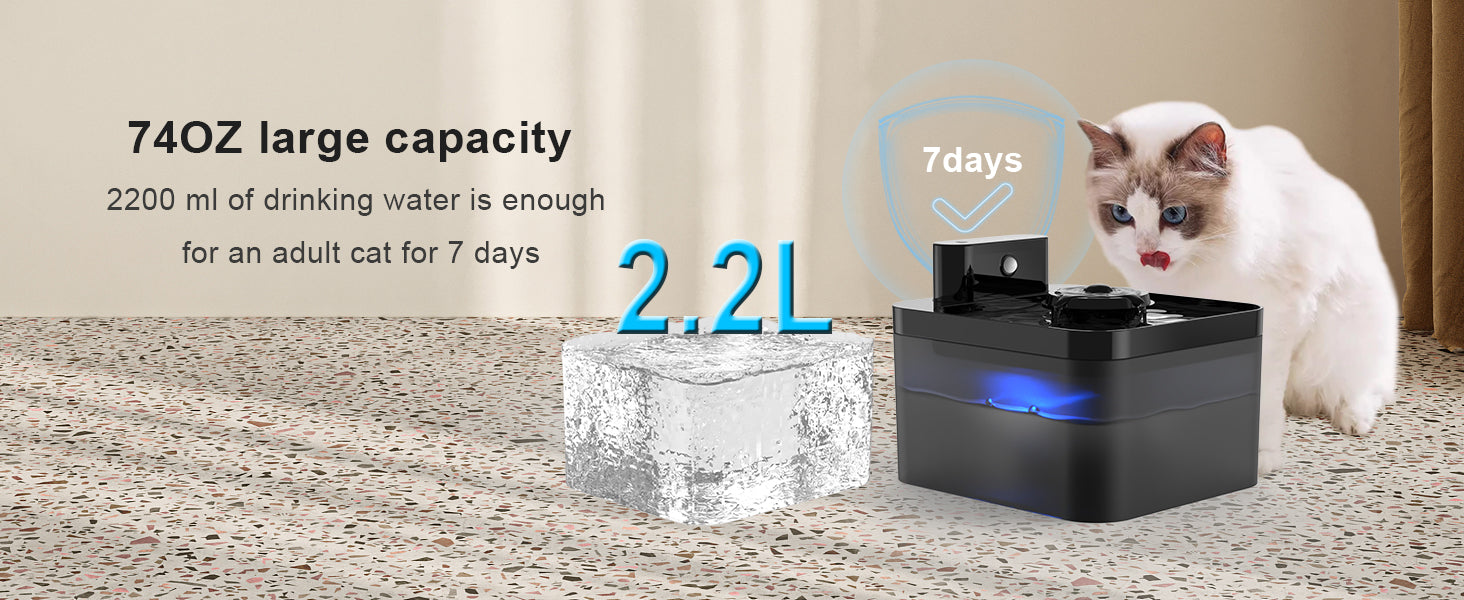 5200mAh Battery Operated Cat Water Fountain 2.2L Wireless Automatic Smart Pet Water Dispenser For Dog Cat with Infrared Sensor
